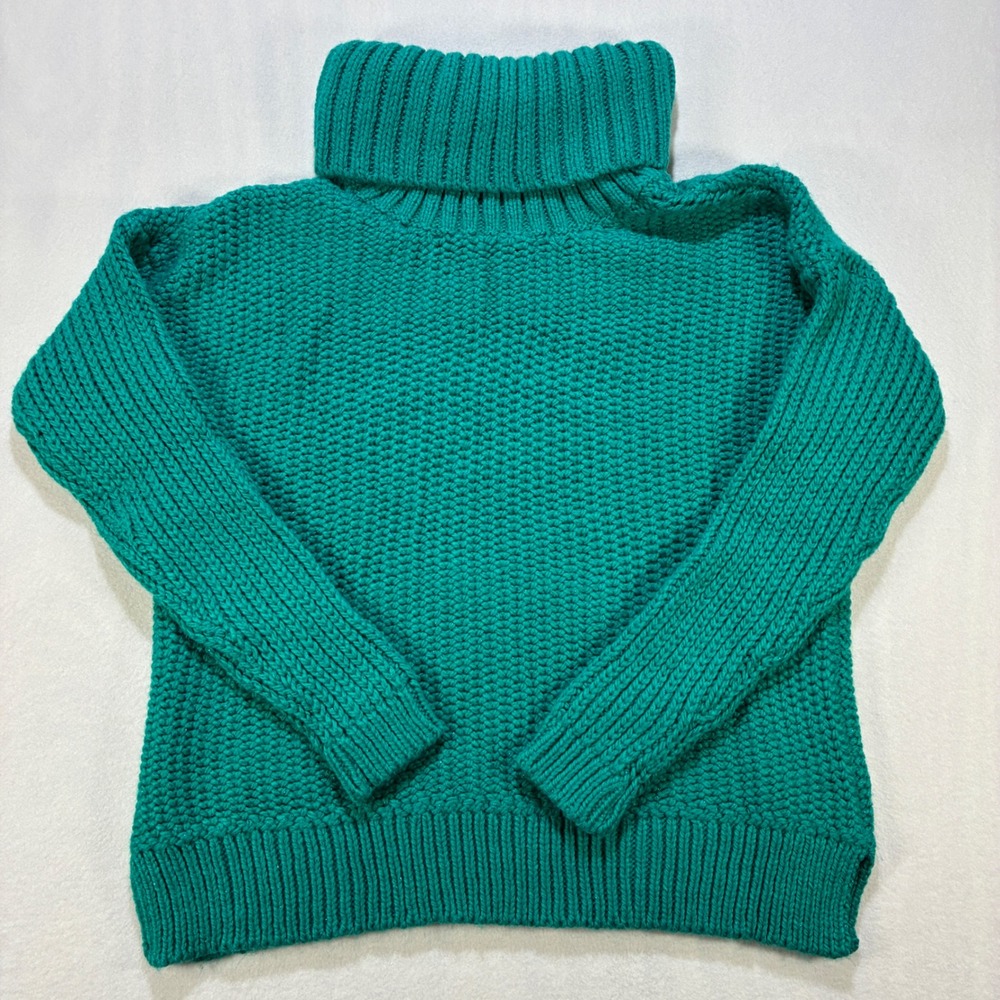 JCPenney Wool Blend Chunky Knit Sparkle Turtleneck Sweater Womens Small Teal